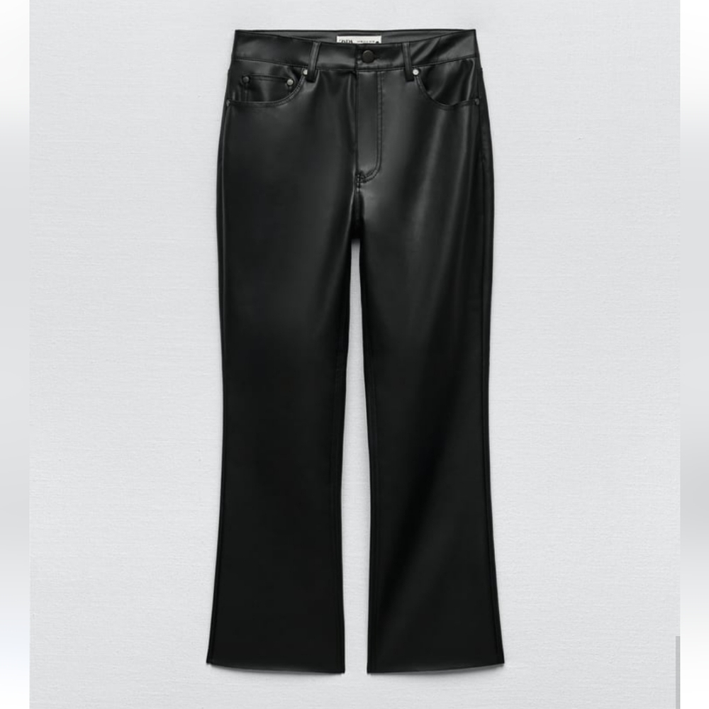 ZARA FLARED FAUX LEATHER  Pants BLACK Size 2 - Picture 8 of 11